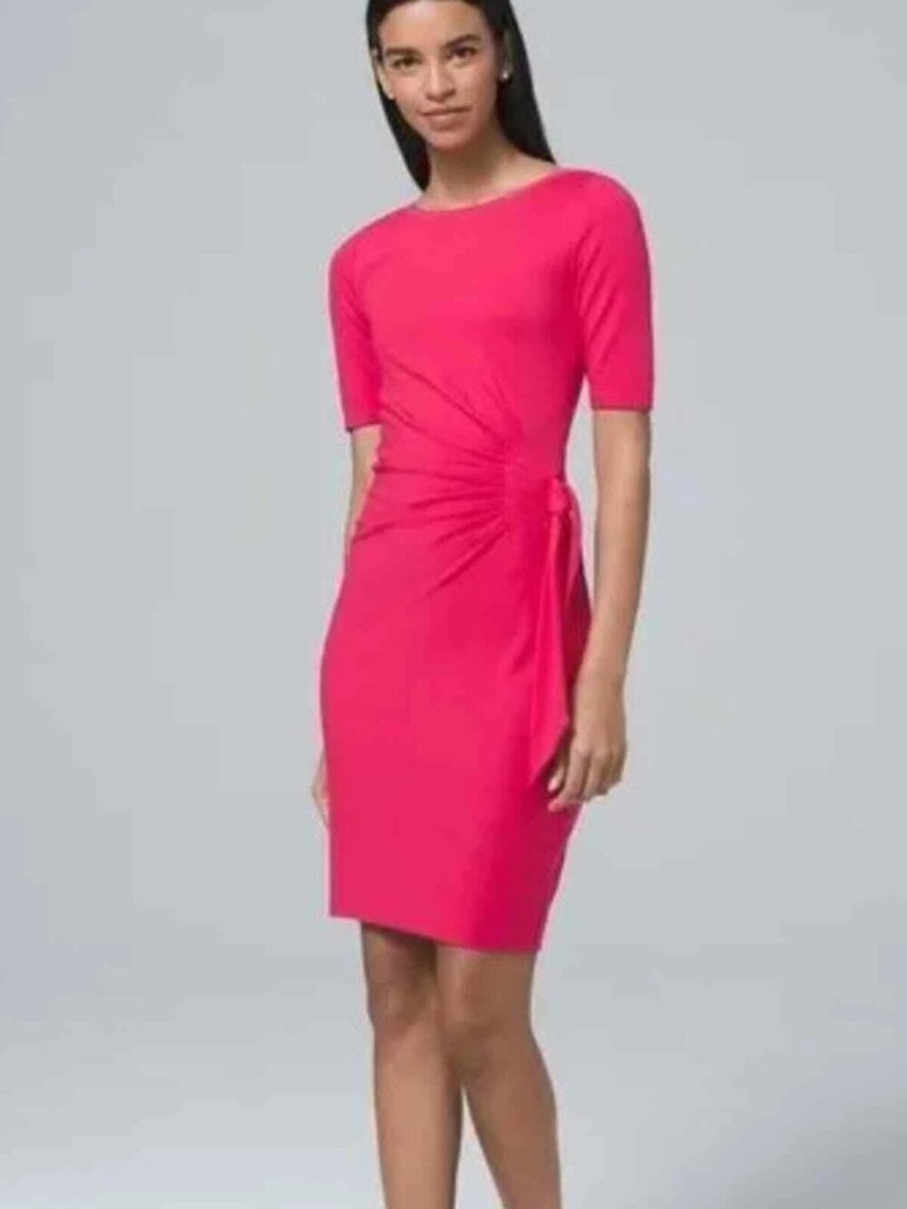 White House Black Market Hot Pink Short Sleeve Side Tie Top
